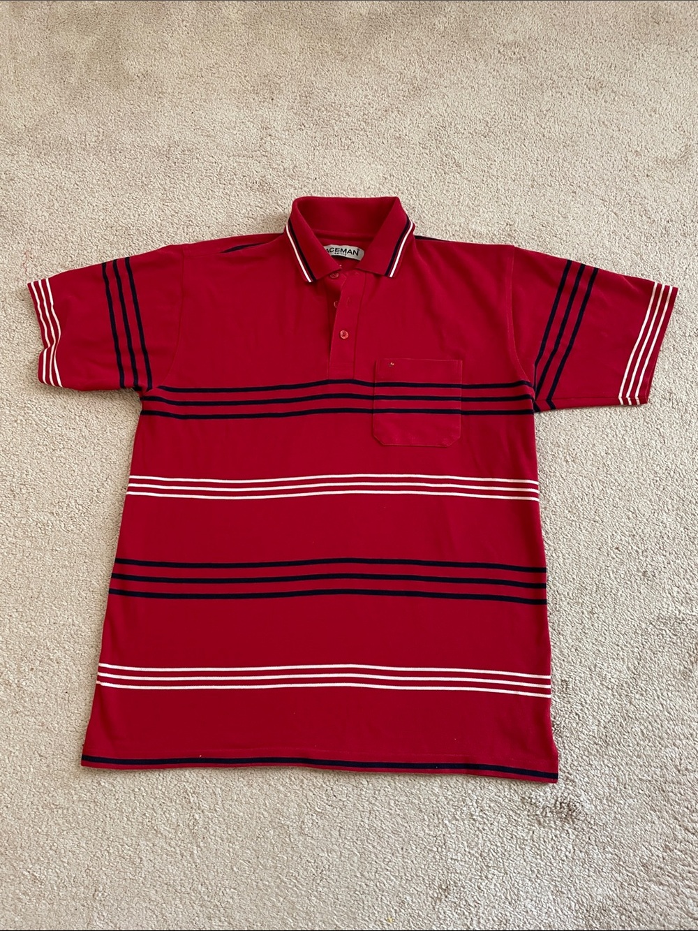 Men's Red Striped Polo Shirt with Chest Pocket
